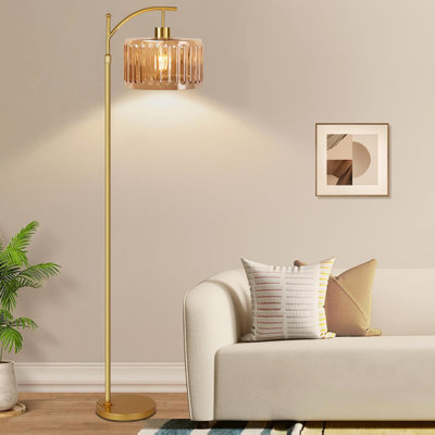 Lampe sur pied en verre pour le salon, la chambre à coucher, lampe sur pied à intensité variable dorée avec télécommande, lampe moderne en laiton de style Mid-Century, lampes rétro sur pied Boho, lampe sur pied fleur ambre