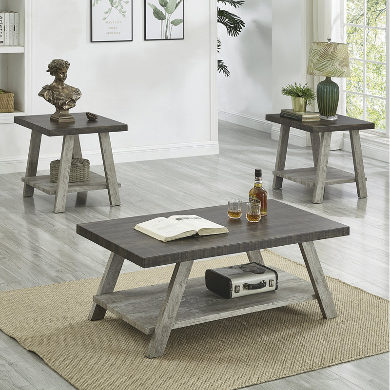 Ensemble de tables basses 3 pièces Contemporary, Brun, Grey Brown