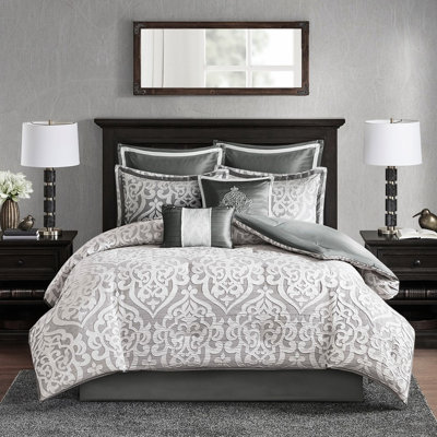 Édredon très grand argent / argent - style luxueux, superbe médaillon, 100% microfibre