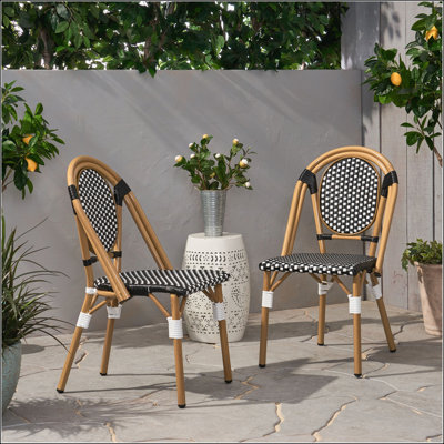 Ensemble de chaises bistro d'extérieur en rotin et aluminium PE avec finition en bambou pour l'extérieur