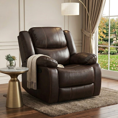 Kamarli 38.2" Wide Breathable Leather Cushion Back Manual Recliner Chair with Pillow Top Arm