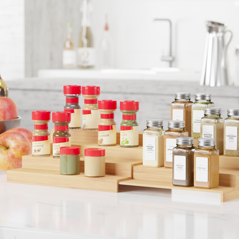 Étagère à épices en bambou à 4 niveaux, étagère en bois naturel pour rangement d'armoire de cuisine et de garde-manger