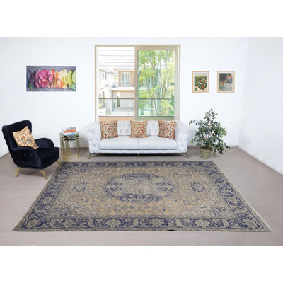 Tapis turc rétro unique 8,5 x 11,5 pi. Grand tapis en laine noué à la main pour maison de campagne et maison de campagne