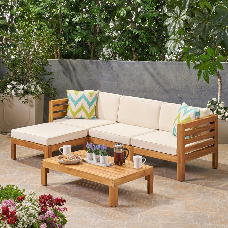 Ensemble de canapé en forme de L Cambridge, Beige, Bois naturel