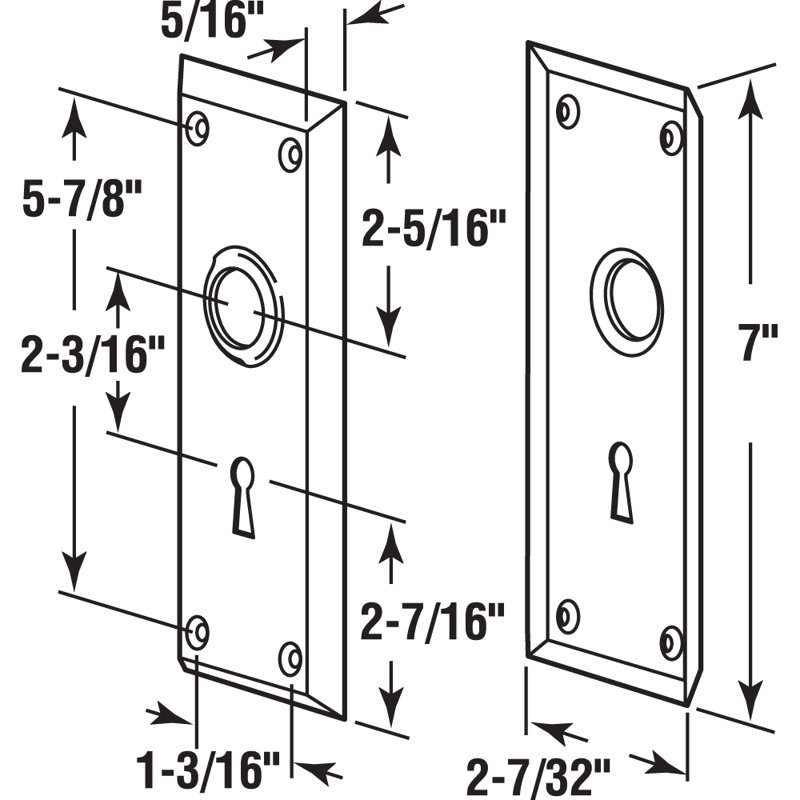 Plaques de garniture de porte Vintage, 2-7 / 32 po x 7 po, plaquées laiton (paquet de 2)