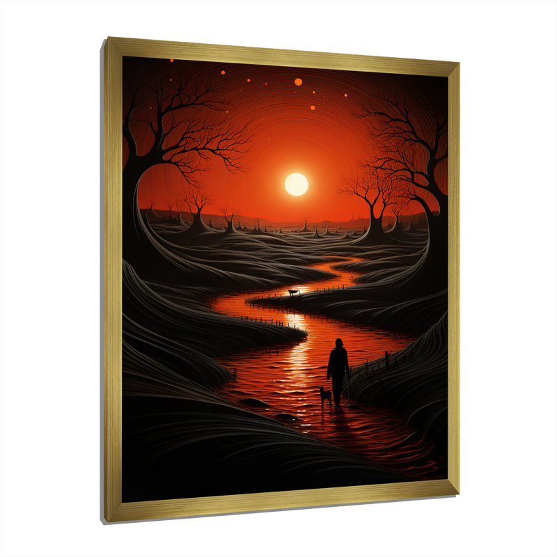 Magical Sunset on Minimal River Landscape I - reproduction, H 20 po x l 12 po x P 1 po, Cadre doré simple