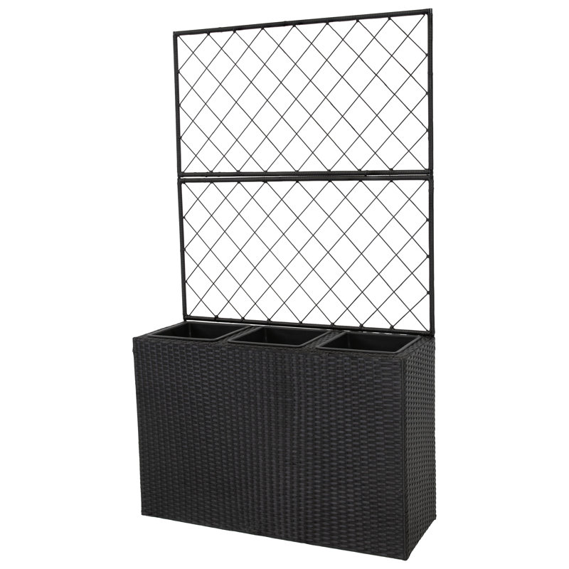 3-Section Wicker Planter Box with Trellis - Black