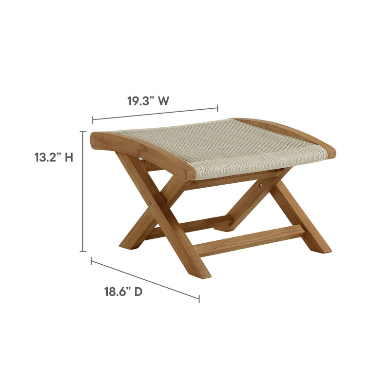 Ensemble de chaise longue et de repose-pieds pliant en teck et corde 2 pièces Vienna, Naturel / naturel