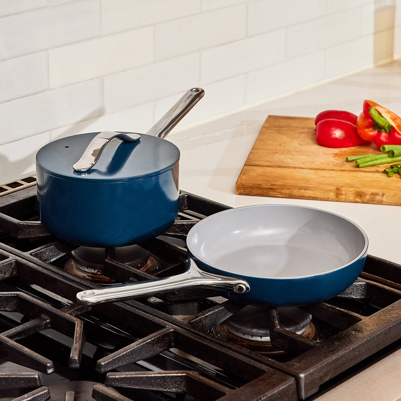 Caraway Nonstick Ceramic Minis Duo Cookware Set - Fry Pan & Saucepan, Navy