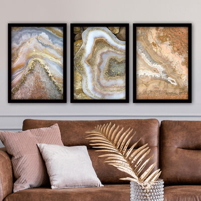 Ensemble de 3 peintures élégantes encadrées décoratives, 13,8 x 17,7 pouces chacune | 100% panneau de fibres à densité moyenne avec cadre en plastique durable, épaisseur: 0,8 pouce | Parfait pour la décoration intérieure, le salon et l'esthétique de bureau