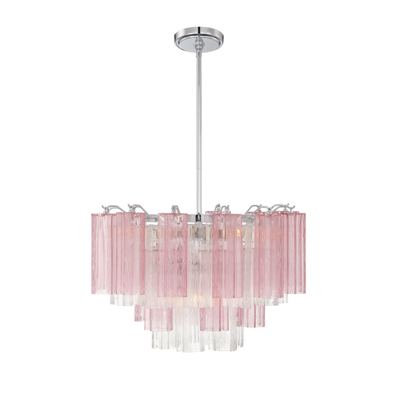 Lustre Mexborough, H 14,25 po x l 22 po x P 22 po, Rose / chrome, 9 lumières