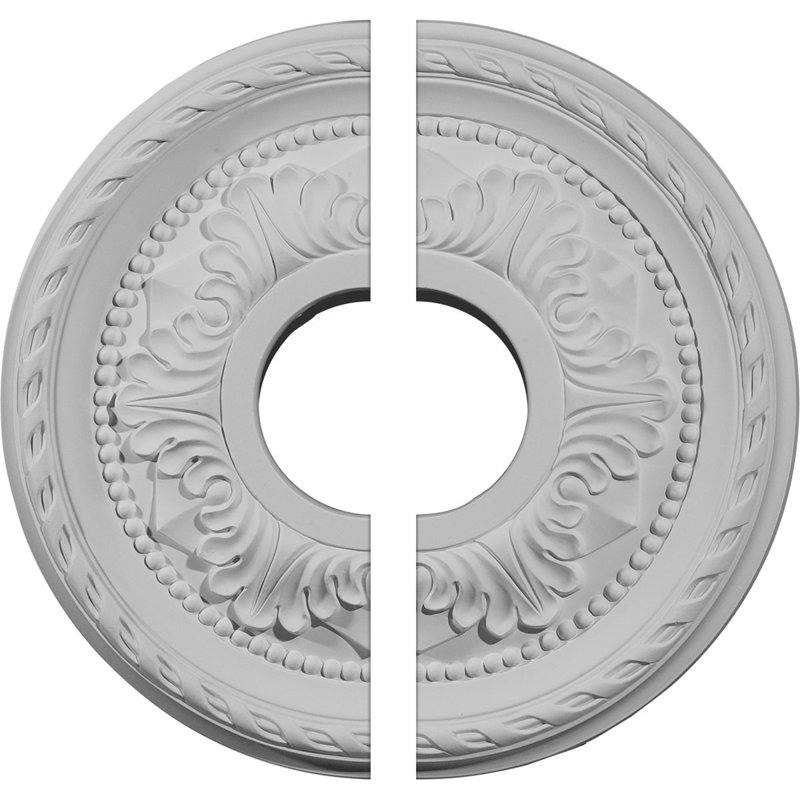 Endurathane Palmetto Ceiling Medallion, 12 1/8"OD x 3 1/2"ID x 1"P (Fits Canopies up to 4 7/8"), Two Piece, Factory Primed