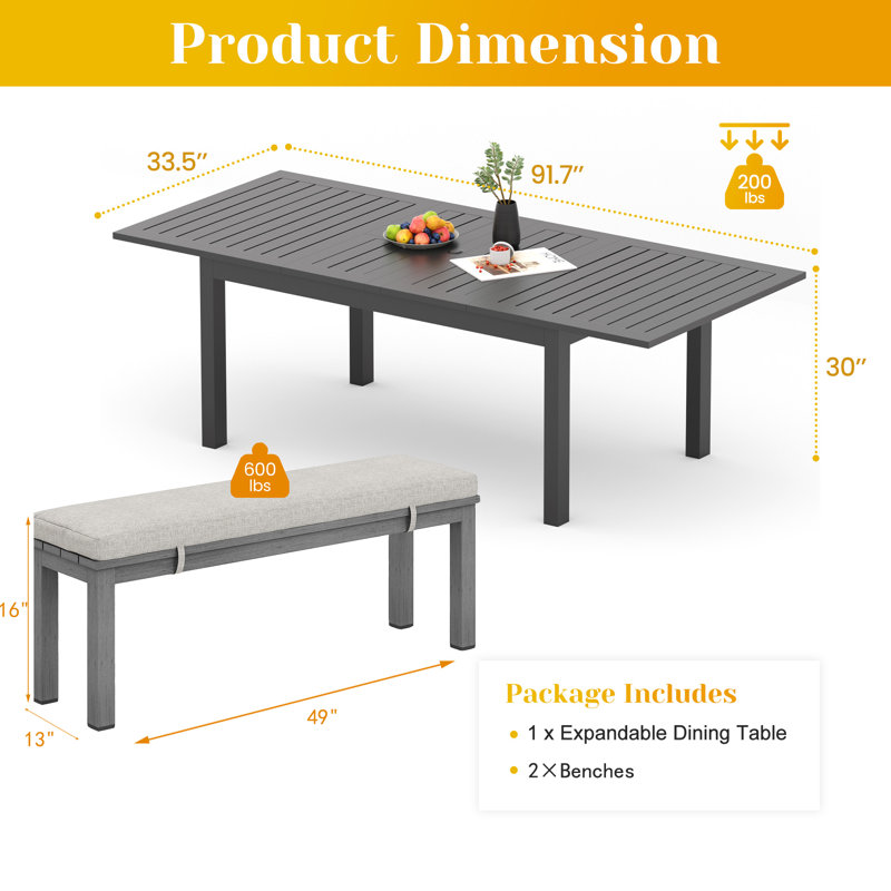 Ensemble repas rectangulaire pour l'extérieur L 91,7 po pour 4 personnes