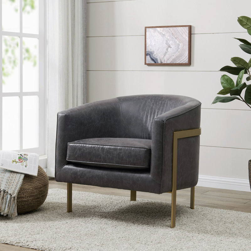 Labrie 30" W Upholstered Barrel Chair, Vintage Midnight