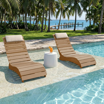 HDPE Patio Chaise Lounge, Waterproof Ergonomic Design with 3-Position Adjustable & Headrest, for Pool, Deck & Beach