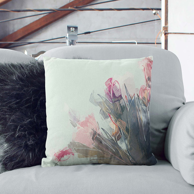 Bunch Of Pink Tulips In Abstract Floral Square Throw Cushion, White, 55 x 55 cm