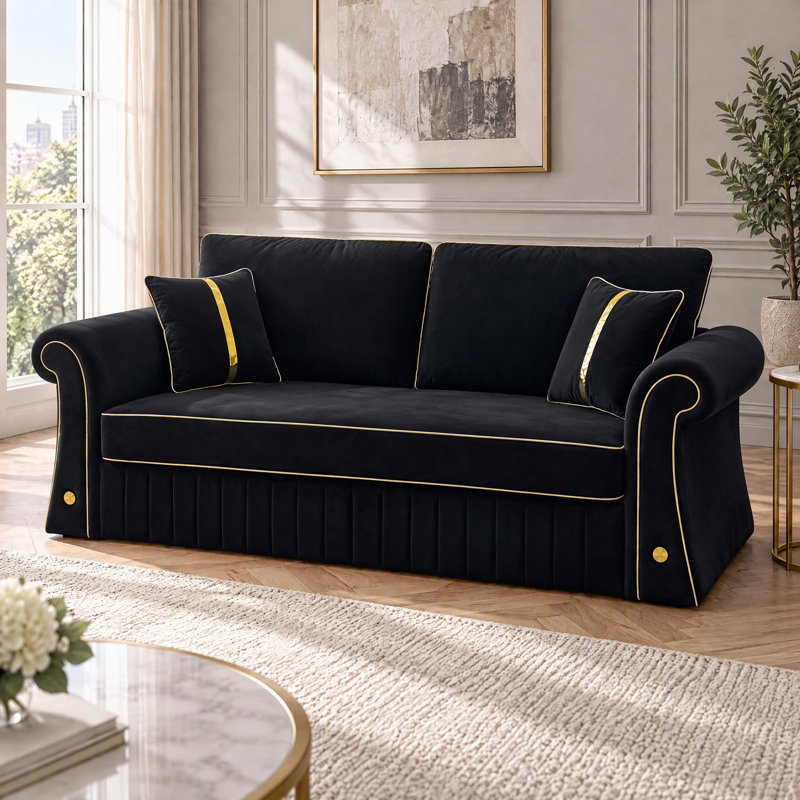 83 " Velvet Sofa, Velours noir