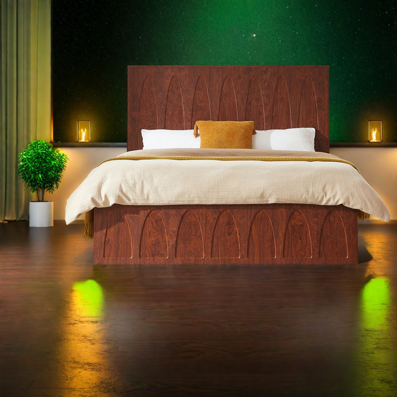 Lits avec rangement, plateforme en bois aggloméré grand lit, chambre à coucher de maison de campagne moderne