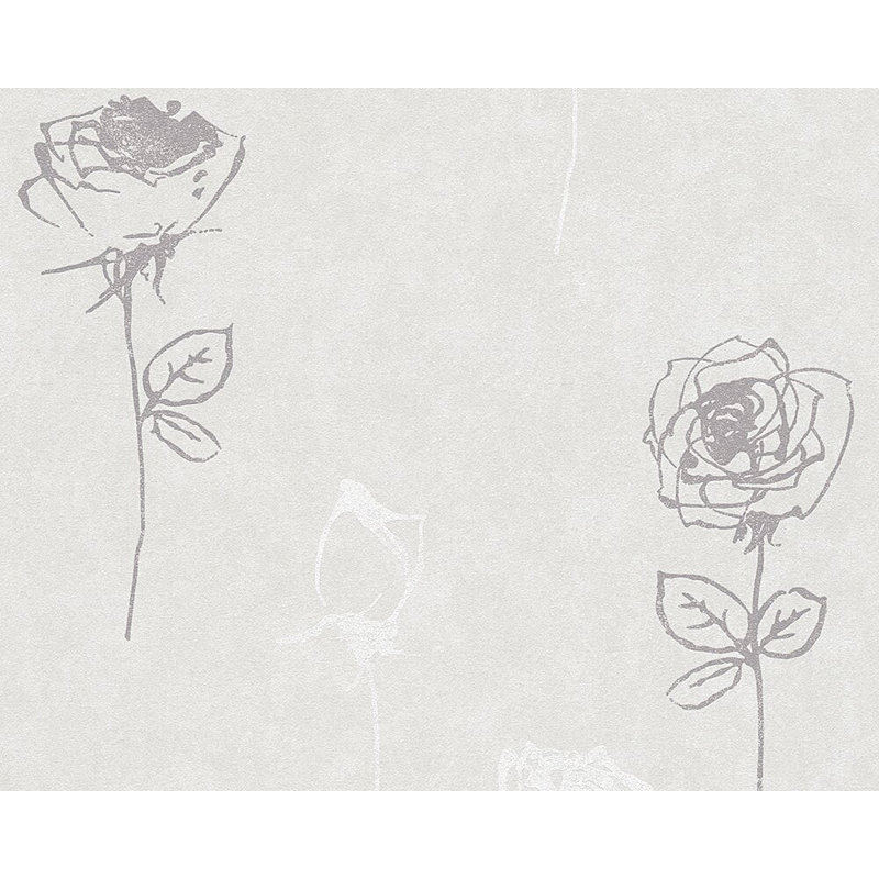 Rouleau de papier peint floral et botanique 33 pi x l 21 po romantique maison romantique Lankford, Gris / Crème