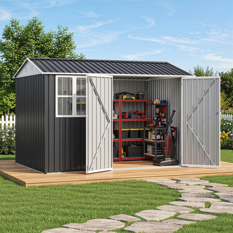 Balconera 9.6 Ft X9.6 Ft Galvanized Steel Storage Shed With Window, 118.5" H x 114.5" W x 75.9" D