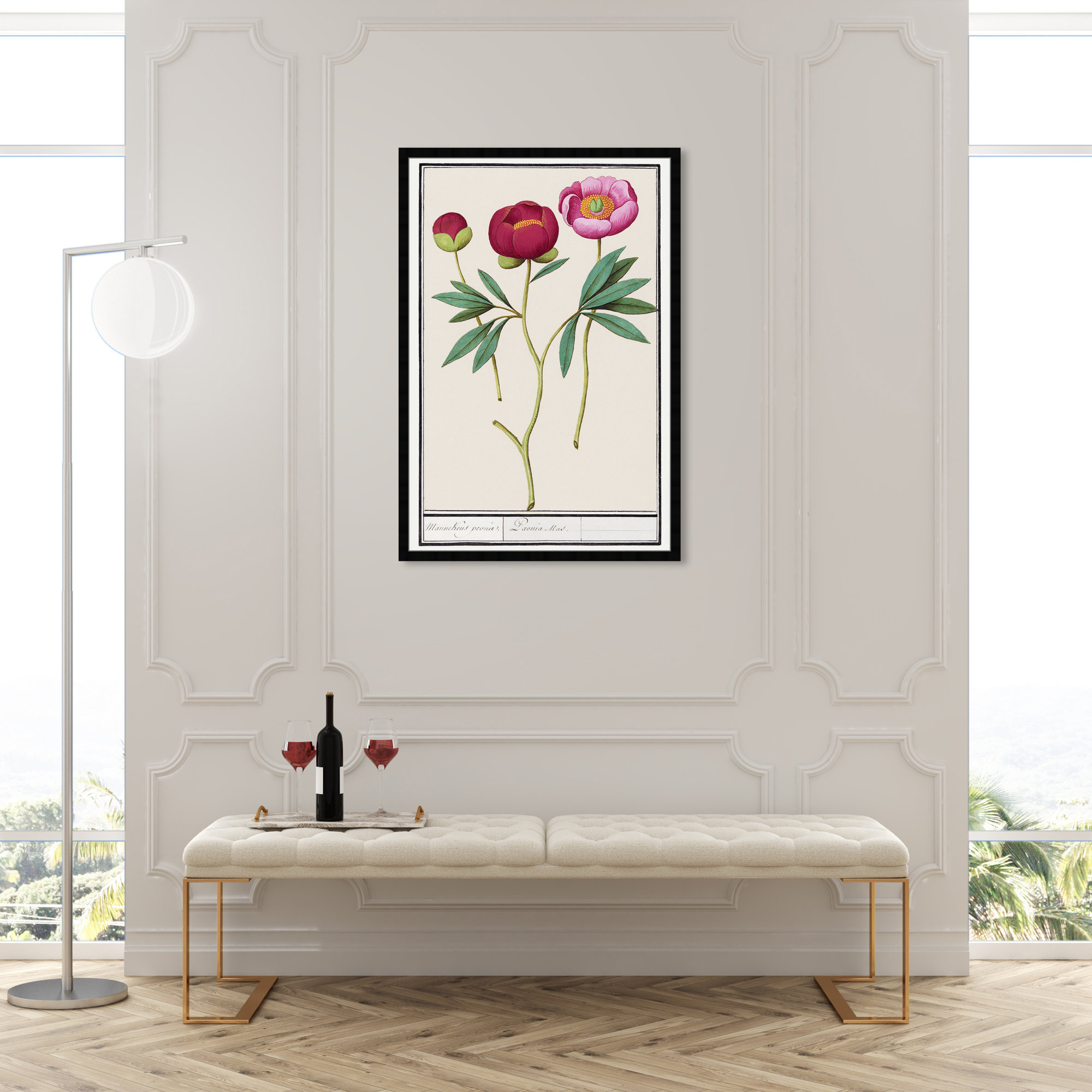 Red And Pink Peony Botanical Study by Oliver Gal, 47" H x 32" W, Black