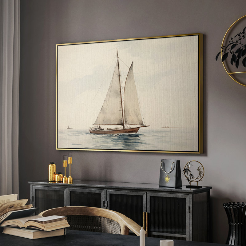 Rétro nautique-I, Toile avec cadre flottant or, H 27 po x l 41 po x P 2 po