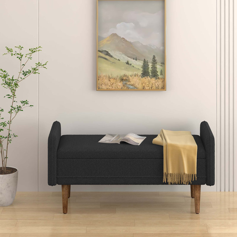 Banc de rangement avec repose-pieds en lin, Noir, noir, noir, noir