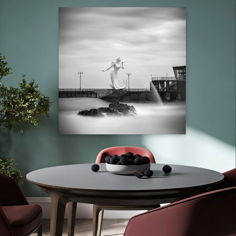 Ethereal Mermaid Seascape Dramatic Dreamy Elegant Coastal Ocean Wall Art Print 1 Piece Wrapped Canvas Wall Art