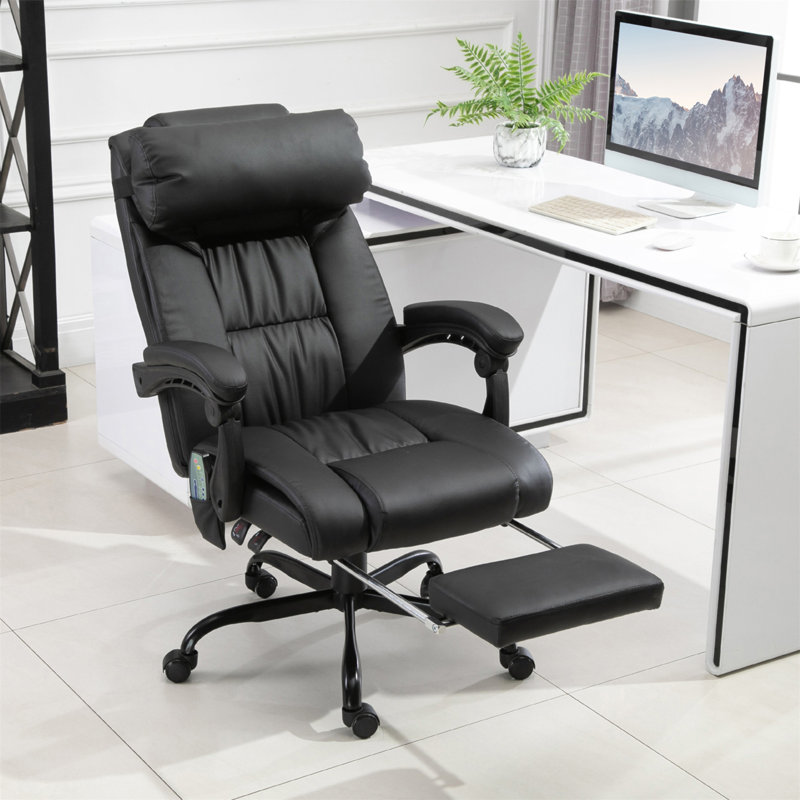 High Back Massage Office Chair With 6 Vibration Points, PU Leather Reclining Computer Chair, Ergonomic Office Chair With Footrest Adjustable Height And Remote