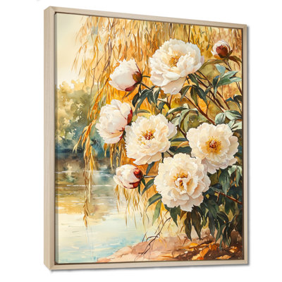Pivoines par le saule d'automne IV - pivoines, art mural encadré