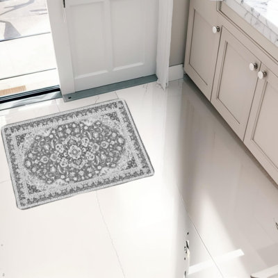 Washable Area Rug for Living Room, Bedroom, Dining, Vintage, Non-Slip, Stain-Resistant, Grey
