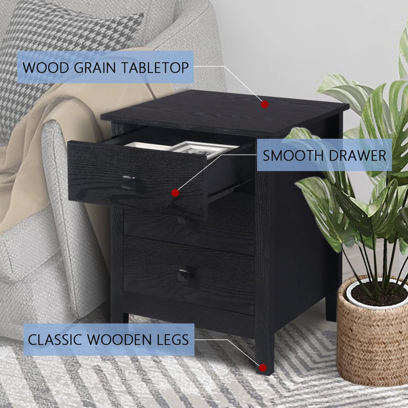 3-Drawer Nightstands for Bedroom (Set of 2)