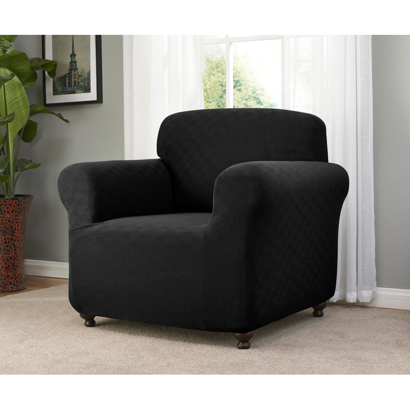Housse pour fauteuil à carreaux avec coussin en damier, Noir