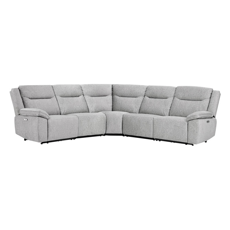 Canapé modulaire inclinable électrique 5 pièces avec ports USB Jagger, Velours gris velours