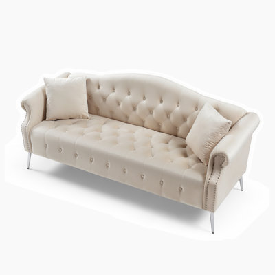 Kairell 78.7'' Velvet Rolled Arms Chesterfield Sofa -  House of HamptonÂ®, 73A2BFBA19784904BEB149F30C5D5BD5