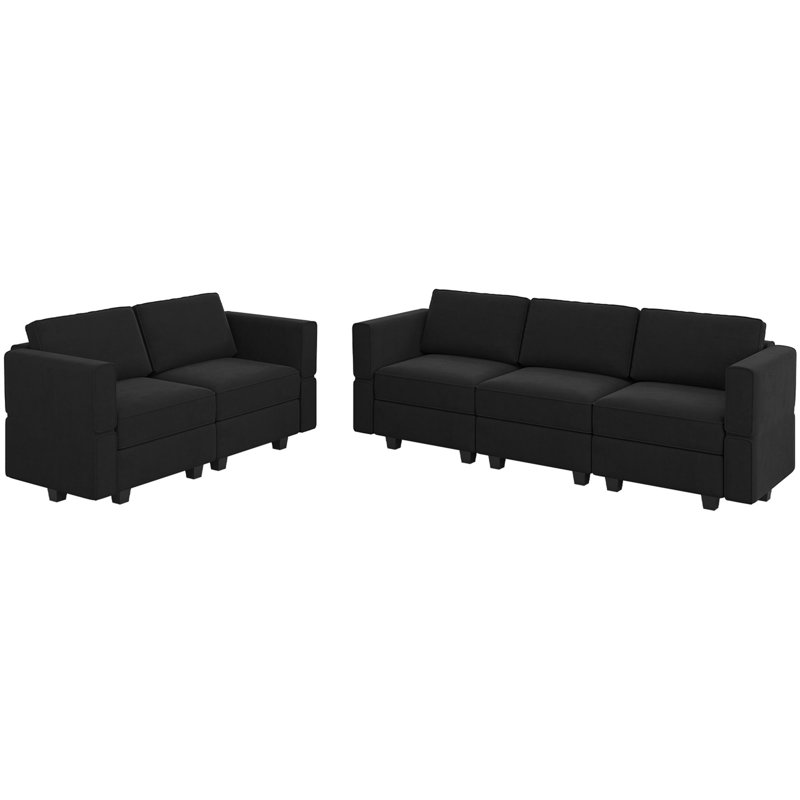 Canapé modulaire en velours Teangela, Velours noir