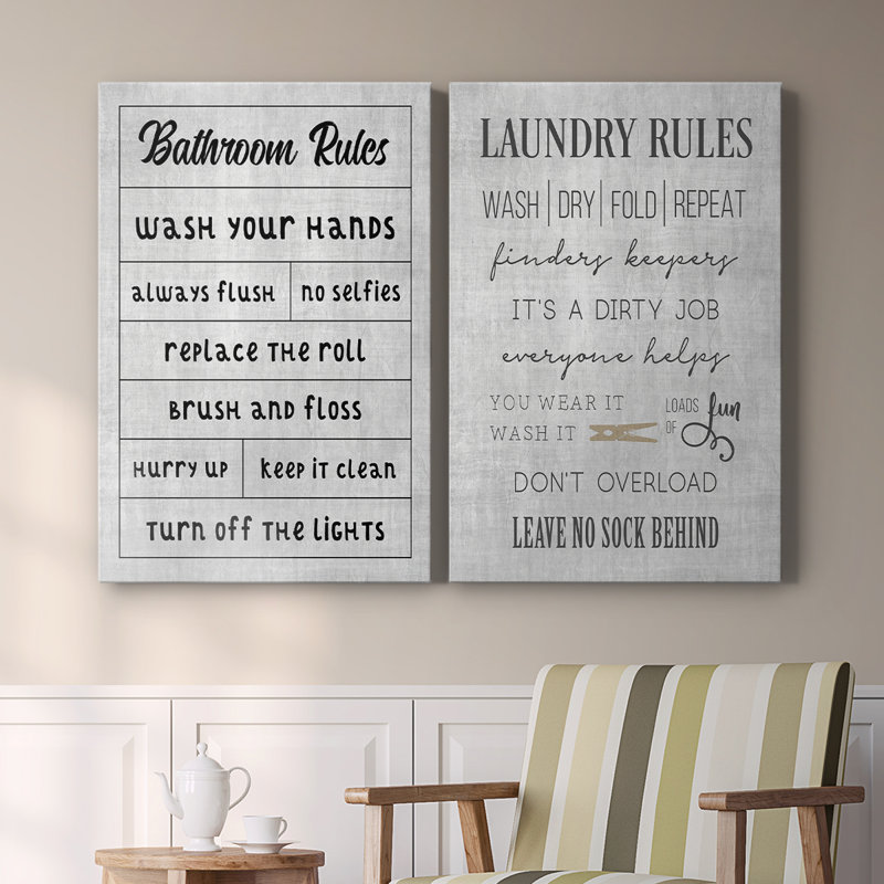 Simple Bathroom Rules-Premium Gallery Wrapped Canvas -Ready to Hang, 18" H x 12" W