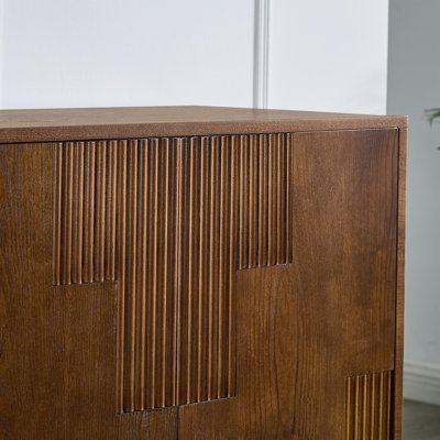 Buffet 44,3 po de style Mid-Century moderne avec rangement, buffet de style campagnard avec patchwork à rayures verticales et tablettes réglables, meuble télé pour le salon, la cuisine, l'entrée de la salle à manger, noyer