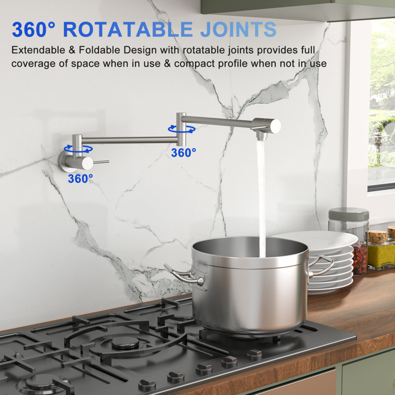 Pot Filler Faucet - Walaucet Folding Stretchable With Single Hole Two Handles, Brushed Nickel
