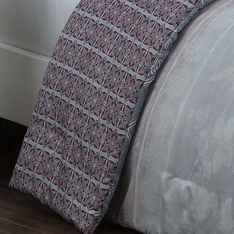 Ensemble d’édredon réversible, Édredon de grande taille et 6 pièces supplément, Prune