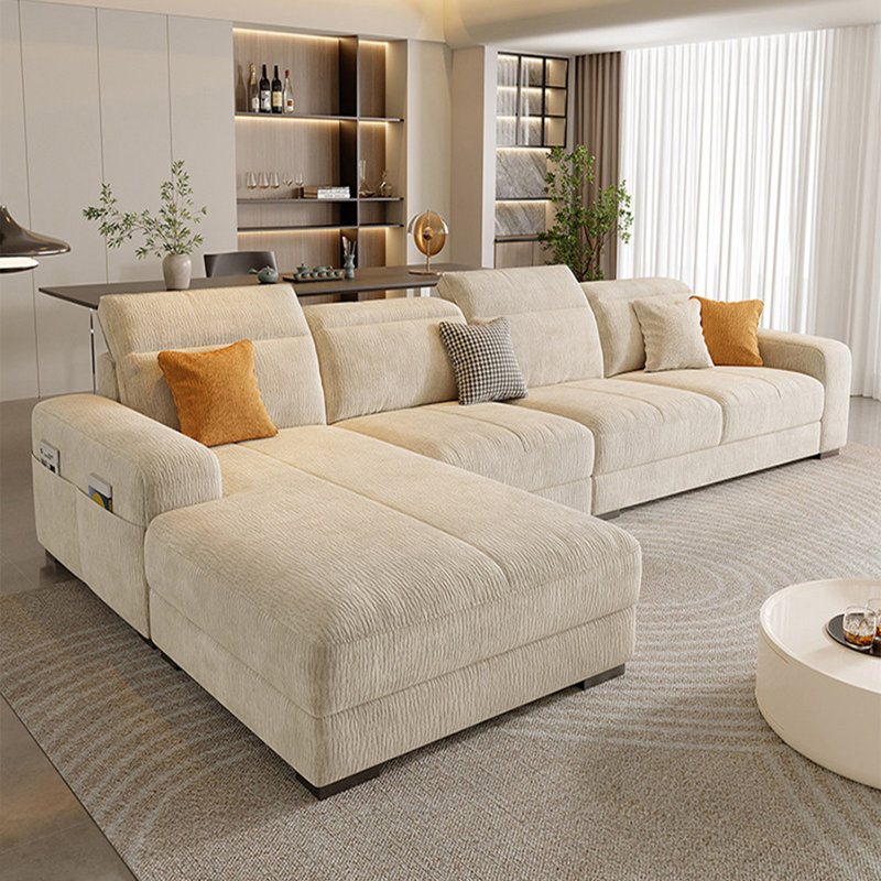 Canapé modulaire 3 pièces rembourré, Crème / jaune, H 35,43 po x l 129,92 po x P 68,9 po, Face à la gauche
