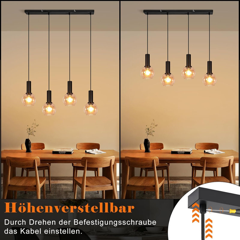 4 - Light Matte Black Pendant, 4 Lights, 145" H x 55" W x 5" D