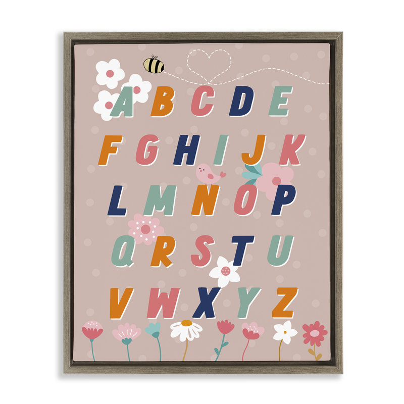"Alphabet with Florals", art mural encadré par Daniela Santiago, Cadre flottant orme Montalcino, H 21 po x l 17 po