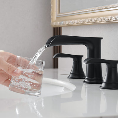 8 Inch Widespread Sink Tap - Black With Ceramic Cartridge And Pop Up Drain Vanity Faucet Double Lever Handle Hose