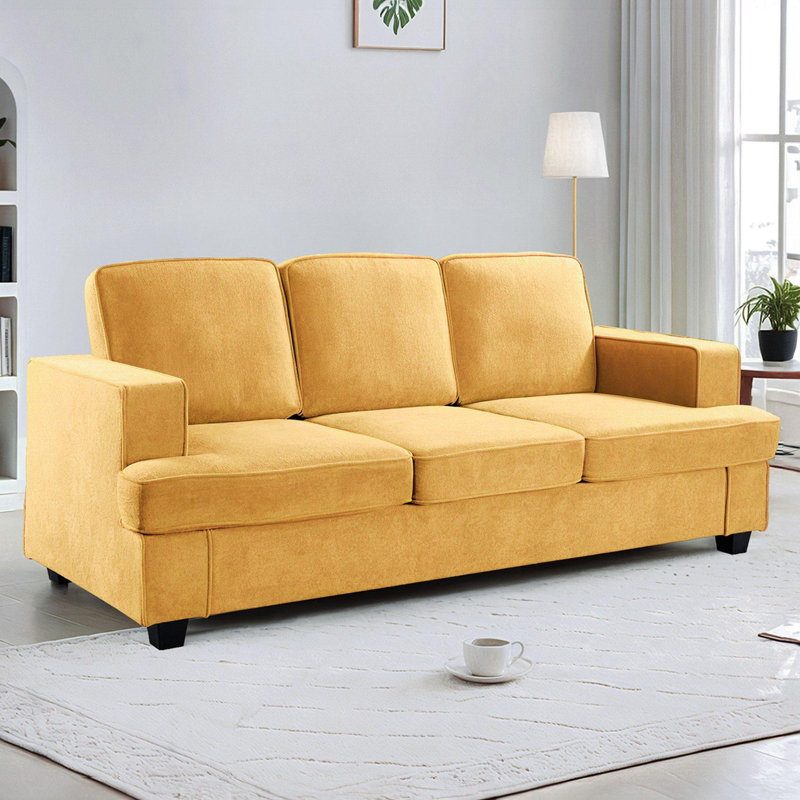 Soft upholstery cushion back Sofa, Mustard Yellow Velvet
