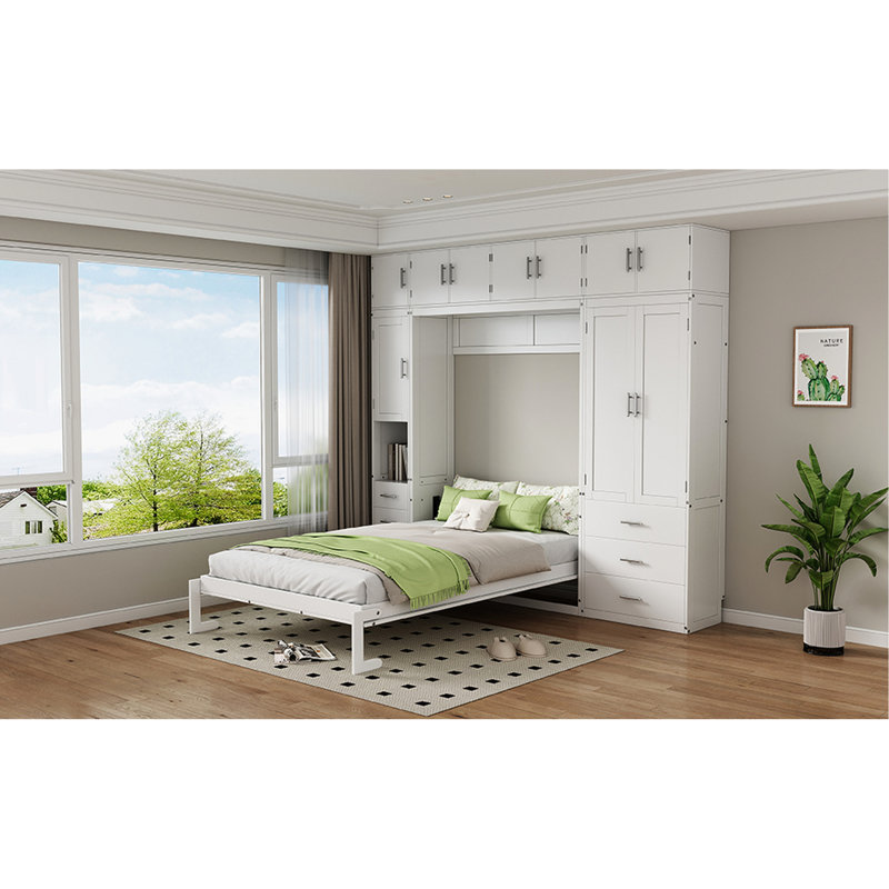 Lit blanc pour lit double - avec casiers et lit à compartiments, grand rangement facile à plier
