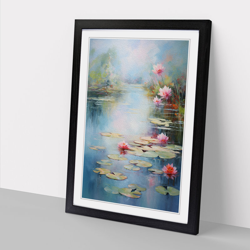 Pond Impressionism - Single Picture Frame Print on Wood, Black Framed, 64cm H x 46cm W x 2cm D