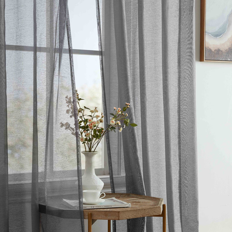 Lauren Semi Sheer Curtain Pair, Charcoal Gray, 54" W x 84" L