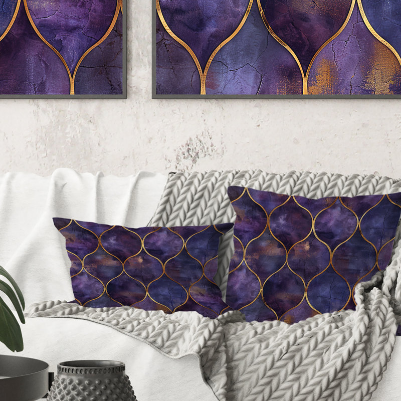 Glam Trellis - Glam Throw Pillow, Purple/Gold, 16"H x16"H