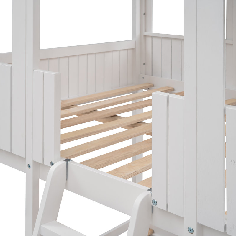 Sullivan Wood Bunk Bed with Roof, Window & Ladder, White